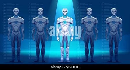 Robot assembly line producing cyborg in factory. Vector illustration ...