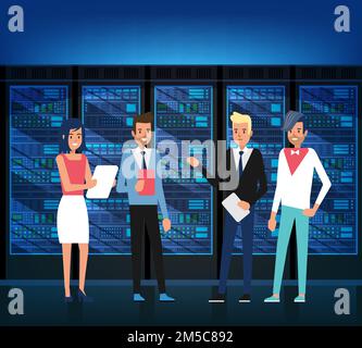 Data Center. Techniques, IT Specialist and Service Staff. Vector Stock Vector