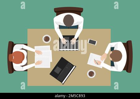 Managers working in office. Top view. Vector. Stock Vector