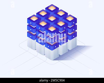 Cryptocurrency and blockchain isometric composition, crypto start up. Isometric vector illustration. Stock Vector