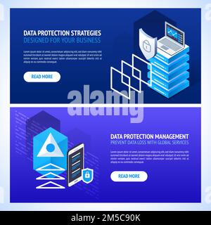 3d isometric vector flat banner design. Data transmission technology and data protection. Protecting your personal information. Stock Vector