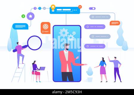 Online assistant, virtual help service. Advises client. Concept customer and operator, online technical support 24/7 for web page, banner, presentatio Stock Vector