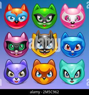 Cartoon characters. Cats in superhero role on white background. Vector illustration eps 10. Stock Vector