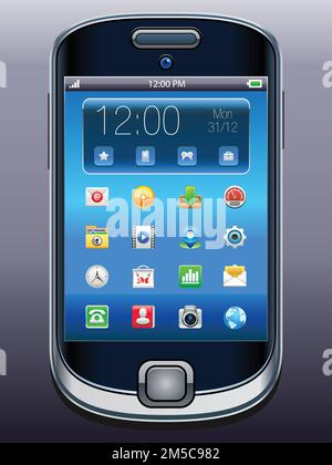 Mobile phone with icons, smartphone original design, vector. Stock Vector