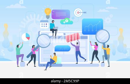 Data research concept. Digital analytics information tools. Big data. Vector flat illustration Stock Vector