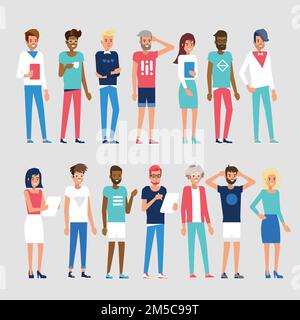 International team. Modern society concept. Diversity. Global Community representing different nations. Group of international students. Flat vector c Stock Vector