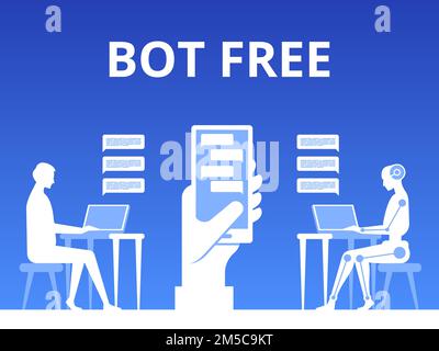 Free bot. Virtual robot assistance of website or mobile applications. Artificial intelligence. Concept flat vector illustration Stock Vector