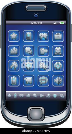 Mobile phone with icons, smartphone original design, vector. Stock Vector