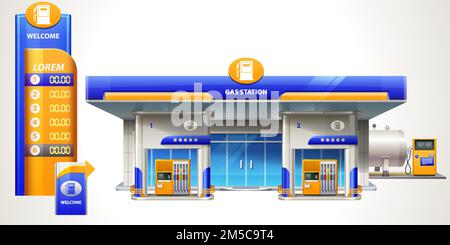 Gas station. Front view. Detailed vector illustration eps 10. Stock Vector