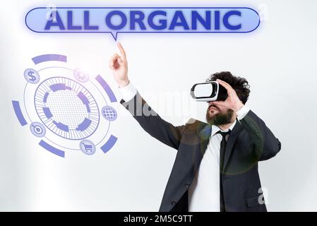 Conceptual caption All Organic. Word for foods that have not been treated with synthetic pesticides Stock Photo