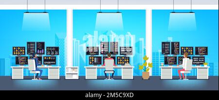 Office interior. workers sitting at desks and work on the computer. Vector illustration Stock Vector
