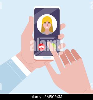 Incoming call on smartphone screen. Flat vector illustration for ...