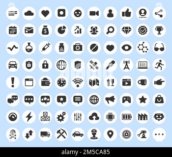 Icons for web, multimedia, social networks, medicine, business, chatting and industry. Vector set Stock Vector