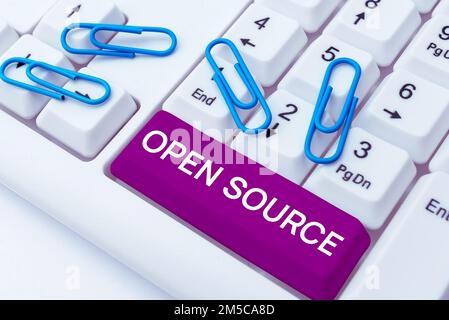 Text sign showing Open Source. Business idea denoting software which original source code freely available Stock Photo