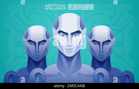 Artificial intelligence Robot vs Human Vector illustration Stock Vector