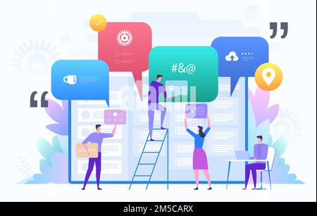 Business Team working on big project. Teamwork, communication, interaction, business process, agile project management concept. Vector illustration on Stock Vector