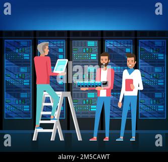 Data Center. Techniques, IT Specialist and Service Staff. Vector Stock Vector