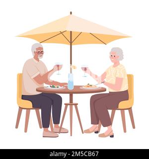 Retire couple have dinner in cafe semi flat color vector characters Stock Vector
