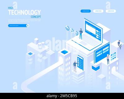 High technology concept. Landing page template. Header for website. High detailed isometric vector illustration Stock Vector