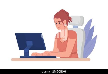 Woman working online semi flat color vector character Stock Vector