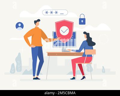 Privacy policy. Protecting your privacy. Vector colorful illustration, the concept of protecting computer data for a web page Stock Vector