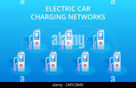 Electric Car Charging Networks. Vector icons Stock Vector