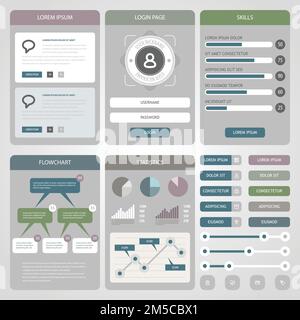 Flat Mobile UI Design.  Flat icons and ui web elements for mobile app and website design. Eps 10. Stock Vector