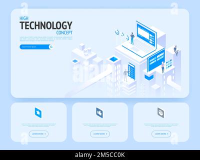 High technology concept. Landing page template. Header for website. High detailed isometric vector illustration Stock Vector