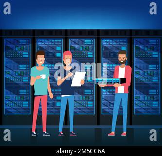 Data Center. Techniques, IT Specialist and Service Staff. Vector Stock Vector