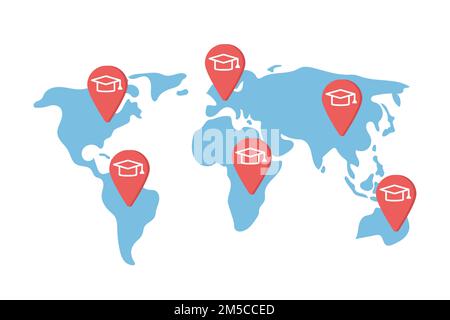 Study abroad destinations semi flat color vector objects Stock Vector