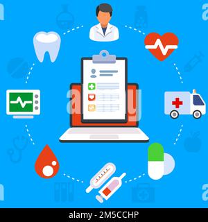 Medical record concept with flat icons card of patient, stethoscope ...