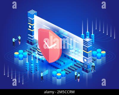 Data security. Network protection. Concept of Personal access. Digital data secure banner. Vector 3d isometric style Stock Vector