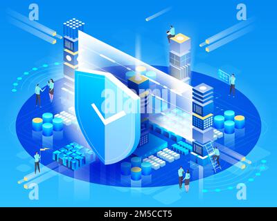 Data security. Network protection. Concept of Personal access. Digital data secure banner. Vector 3d isometric style Stock Vector