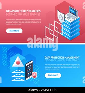 3d isometric vector flat banner design. Data transmission technology and data protection. Protecting your personal information. Stock Vector
