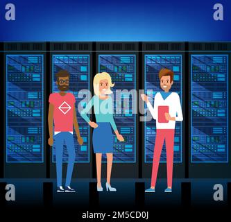 Data Center. Techniques, IT Specialist and Service Staff. Vector Stock Vector