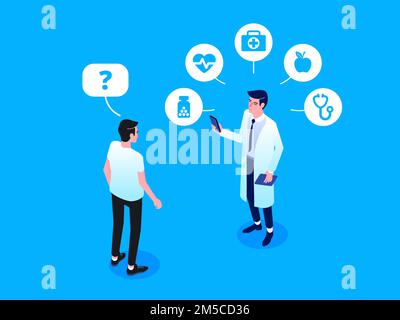 Healthcare and innovative technology. App for medical exams and online consultation concept. Doctor visit. Healthcare appointment. Vector isometric il Stock Vector