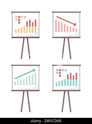 Business processes presentation semi flat color vector objects set Stock Vector