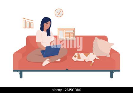 Working from home semi flat color vector character Stock Vector