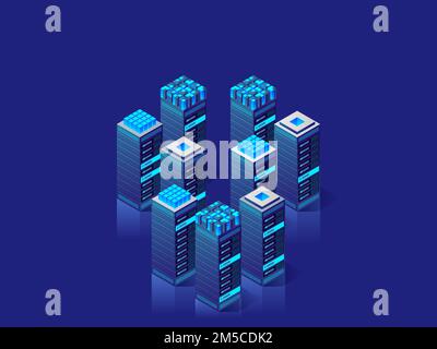 Digital technology. Server room and big data processing concept, datacenter and database icon. Vector isometric illustration Stock Vector