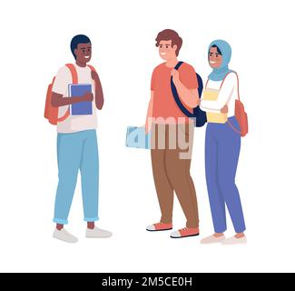 Happy student communities semi flat color vector characters Stock Vector