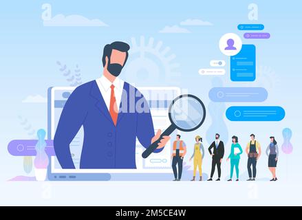 Job search. Recruitment. Head Hunting in social network. Employees looking for job. Flat vector illustration Stock Vector