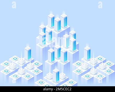 Big data center and cloud storage technology. Vector isometric illustration template for website and mobile website design and development. Creative c Stock Vector