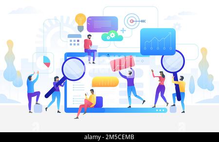 Data research. Digital analytics information tools. Big data. Vector flat illustration Stock Vector