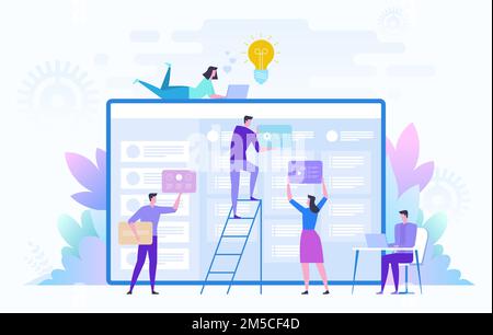 Business Team working on big project. Teamwork, communication, interaction, business process, agile project management concept. Vector illustration on Stock Vector