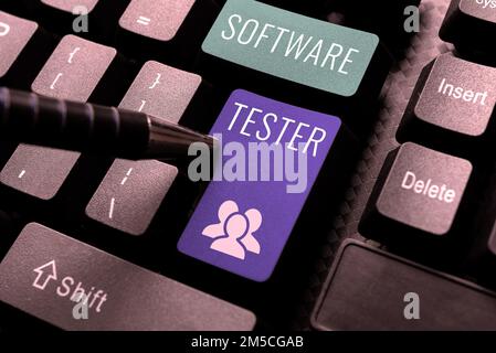 Text caption presenting Software Tester. Conceptual photo implemented to protect software against malicious attack Stock Photo