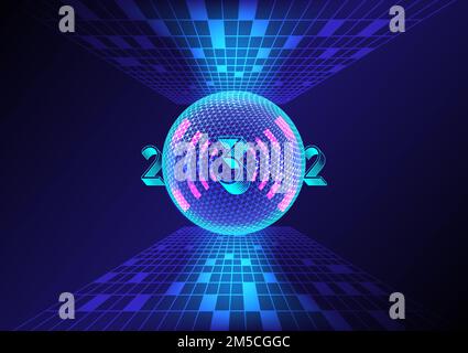 Happy new year festival global 3d technology wireless communication glow futuristic abstract background vector illustration Stock Vector