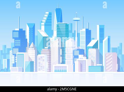 Cityscape with different buildings. Private houses, cottage. Office center. Store house. Headquarters. Vector illustration Stock Vector