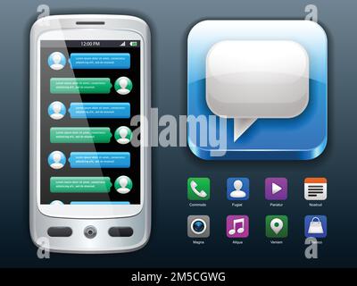 Smartphone with mobile chat and social icons Stock Vector