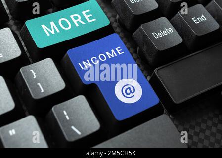 Text showing inspiration More Income. Business approach Additional money receives for an exchange of good or services Stock Photo