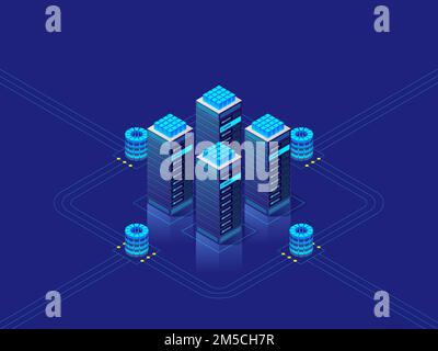 Data center concept. Abstract high technology background for website, header, banner. Vector isometric illustration Stock Vector